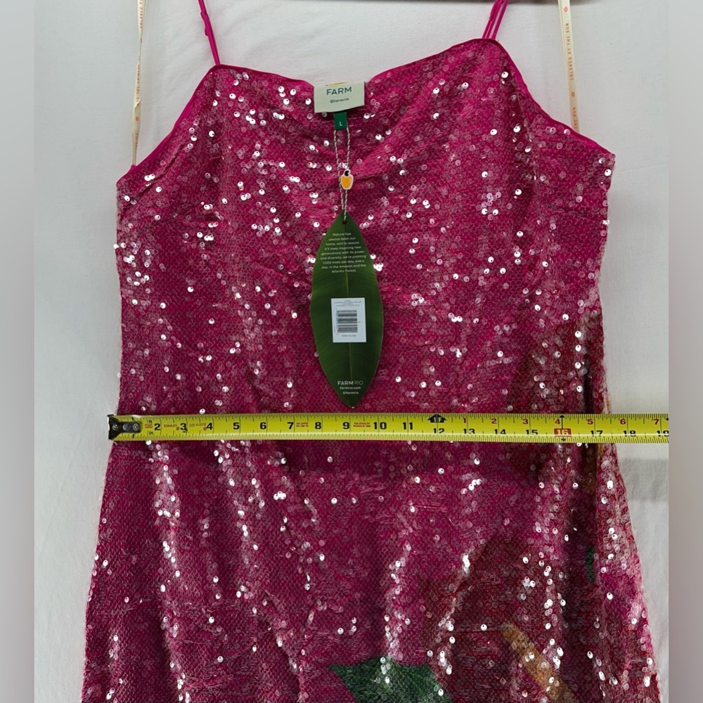 New Farm Rio Pink Sequins Anthurium Flowers Slip Maxi Dress Size L - Picture 5 of 15